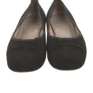 CHANEL Black Canvas Round-Toe Ballet Flats